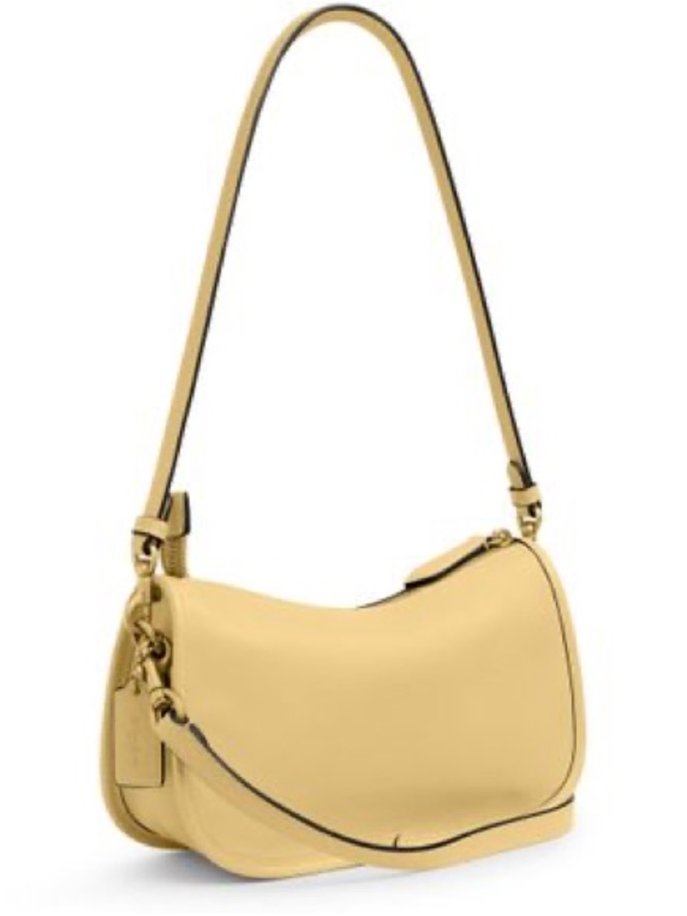 Coach Pale Yellow Leather Shoulder Bag with Chain Accent - Picture 3 of 6